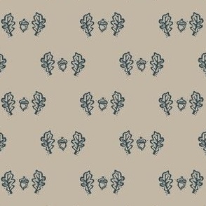 Handmade carved acorn leaf block print seamless pattern. 