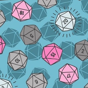 Tossed d20 in Teal & Pink (Large Scale)