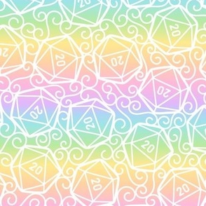 Ornate d20s in White on Rainbow (Large Scale)