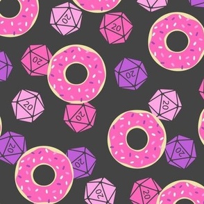 Donuts n' d20s: Purples & Pinks on Dark Gray (Large Scale)
