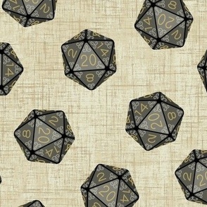 Fancy d20 Dice on Textured Beige (Large Scale)