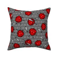 The Mighty Fighting d20s in Red on Dark Grey (Large Scale)