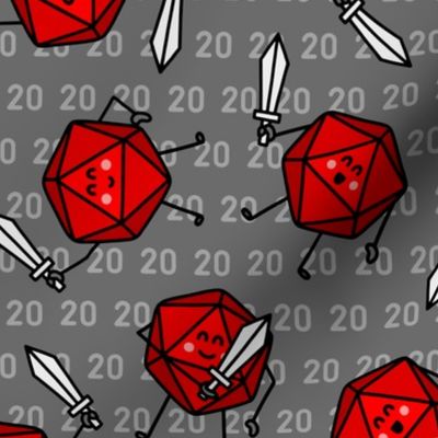 The Mighty Fighting d20s in Red on Dark Grey (Large Scale)
