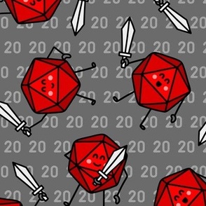 The Mighty Fighting d20s in Red on Dark Grey (Large Scale)