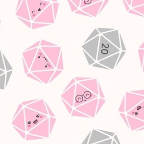 Kawaii d20: Pink & Gray on Light Cream (Large Scale)