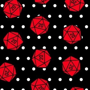 Polka Dot Dice: Red Dice, White Dots, Black Background (Large Scale)