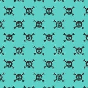 (small scale) skull and bones (grey on teal) C21