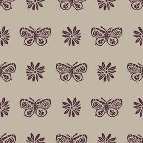 Handmade carved butterfly block print seamless pattern.