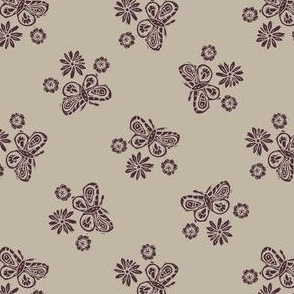 Handmade carved butterfly block print seamless pattern.