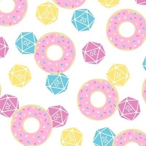 Donuts n' d20s: Pink, Aqua & Yellow on White (Large Scale)