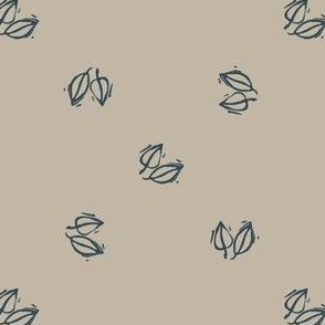 Handmade carved leaf block print seamless pattern.