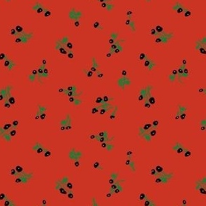 1930's Feedsack Poppy Floral in Poinciana Red + Black