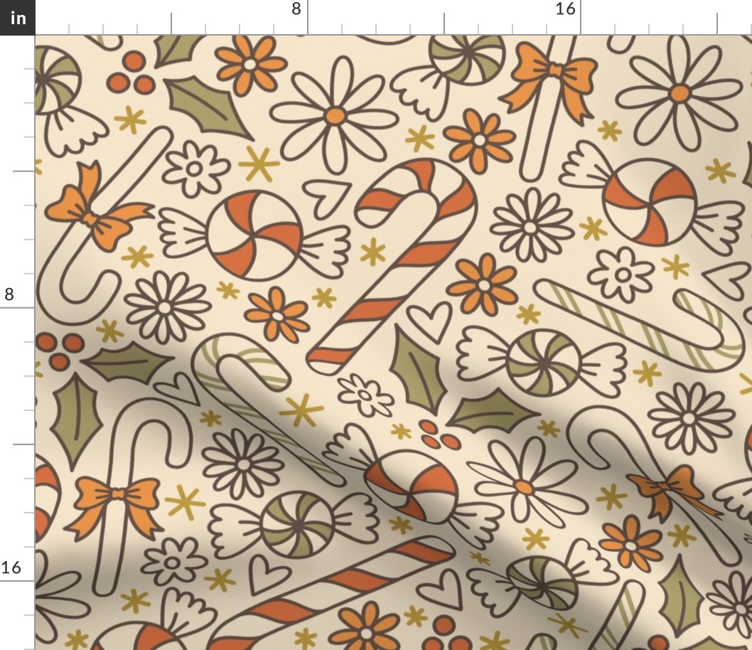 Candy Cane Floral in Retro Colors (Large Scale)