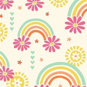 Cute Bright Cheerful Floral Rainbows (Large Scale)