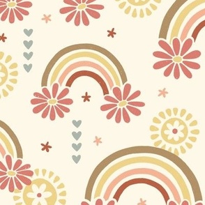 Cute Muted Earth Tone Floral Rainbows (Large Scale)