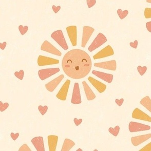 Cute Sunshine & Hearts in Muted Neutrals (Large Scale)