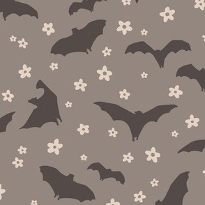 Bat Silhouettes and Flowers on Greige
