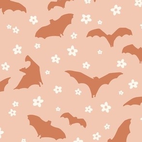 Bat Silhouettes and Flowers on Peach (Large Scale)