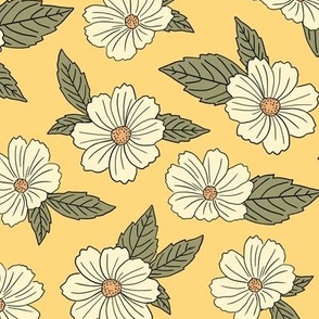 Vintage White Floral on Yellow 