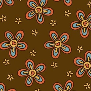 Retro Heart Floral on Brown