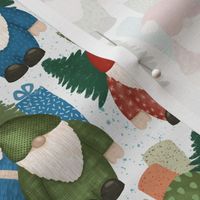 Christmas Gnomes with presents and pine tree on white small