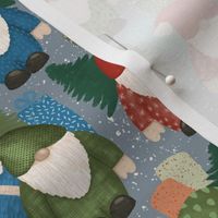 Christmas Gnomes with presents and pine tree on gray small