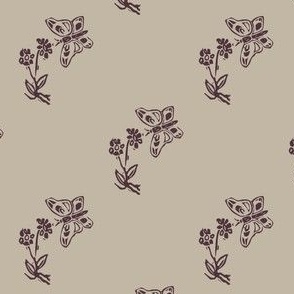 Handmade carved butterfly block print seamless pattern.