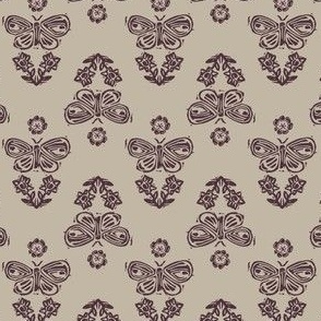 Handmade carved butterfly block print seamless pattern.