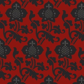Medieval/Renaissance floral, black on red