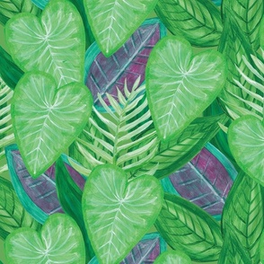 Hand Painted Green Leaves