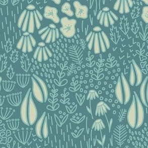  Floral Forest Floor // Turquoise & Cream