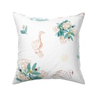 Birds, floral, "LOVE OF BIRDS AND FLOWERS",  flowers, birds, geese, goose, doves, hummingbirds, pastel, colorful, "JG Anchor Designs"
