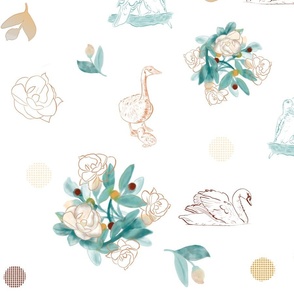 Birds, floral, "LOVE OF BIRDS AND FLOWERS",  flowers, birds, geese, goose, doves, hummingbirds, pastel, colorful, "JG Anchor Designs"