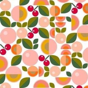 Stone Fruit || peach nectarine apricot cherry cherries leaves nature food coral mustard geometric abstract