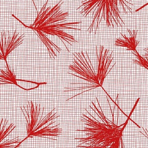Red Pine Branches on a Red Grid 20x20