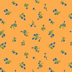 1930's Feedsack Poppy Floral in Buttercup Yellow + Bluebell