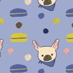 French Bulldogs & Macarons - Periwinkle