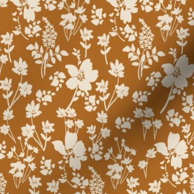 boho floral, brown ivory  cottage floral earthy painterly floral terriconraddesigns