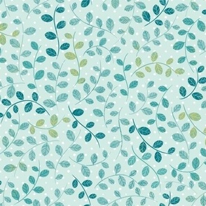 Blue and green leaves with polka dots