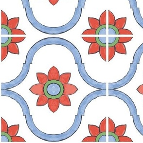 flower tile orange/blue 