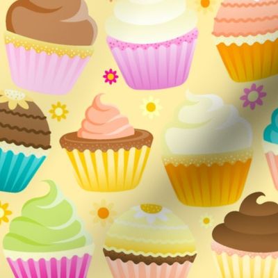 Colorful Cupcakes on Yellow