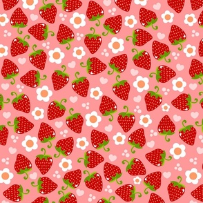 Strawberries & Blossoms on Pink - Large
