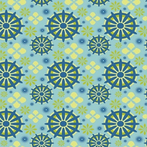 Abstract wheels blue green