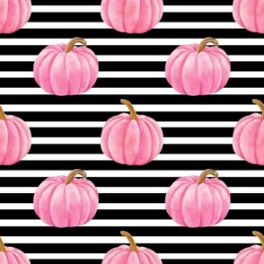 Large Scale Pink Pumpkins on Black and White Stripes Fall Halloween