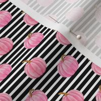 Small Scale Pink Pumpkins on Black and White Stripes Fall Halloween