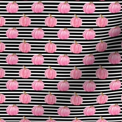 Small Scale Pink Pumpkins on Black and White Stripes Fall Halloween