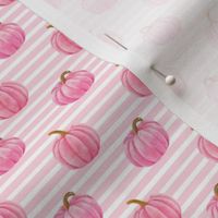 Small Scale Pink Pumpkins on Pink and White Stripes Fall Gourds Halloween