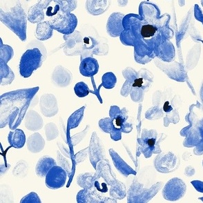 Blue China - Watercolor Floral Pattern - Large