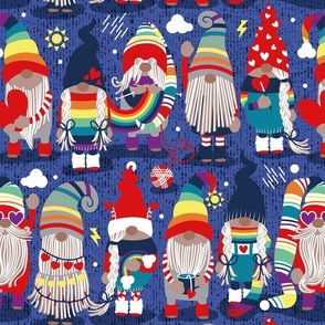 Normal scale // I gnome you ♥ // electric blue background little happy and lovely gnomes with rainbows vivid red hearts