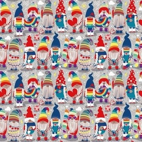 Tiny scale // I gnome you ♥ // grey background little happy and lovely gnomes with rainbows vivid red hearts